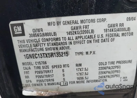 2005 Chevrolet Tahoe Lt z USA, uszkodzony, nr VIN 1GNEC13TX5R135215